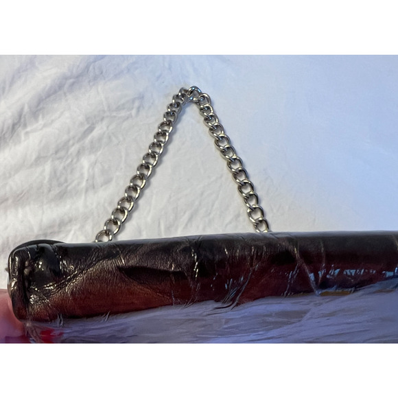 Jessica McClintock Purse Brown Envelope Purse Chain Strap Faux Leather Pocket - Picture 5 of 6